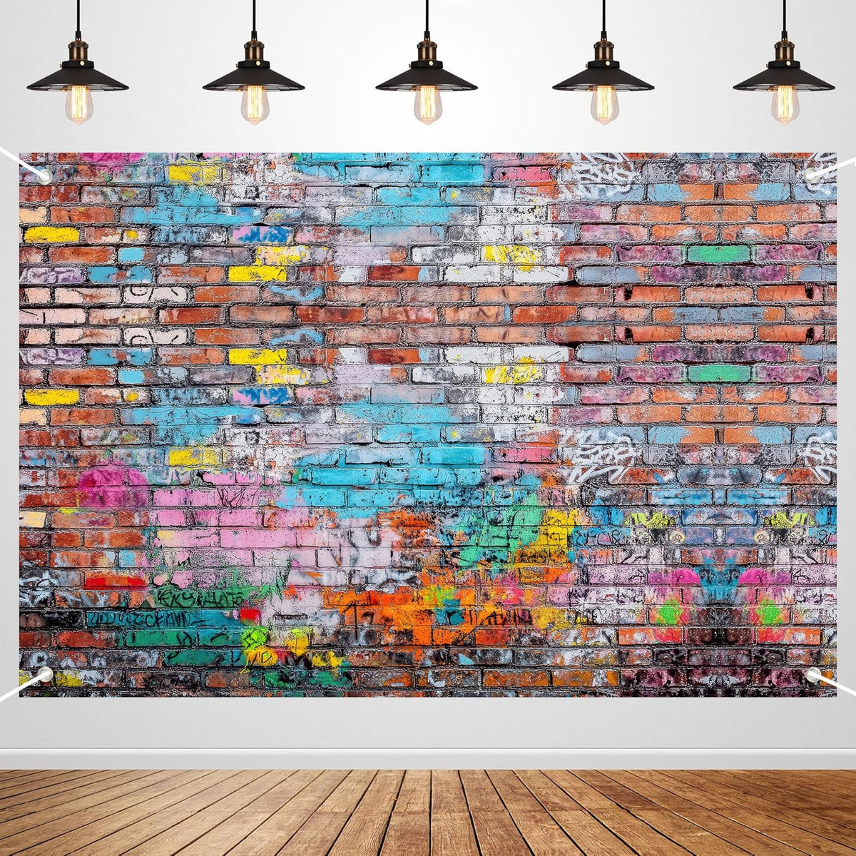 Colorful Graffiti Brick Wall Backdrop Banner - Abstract Street Art Photography Background for Hip