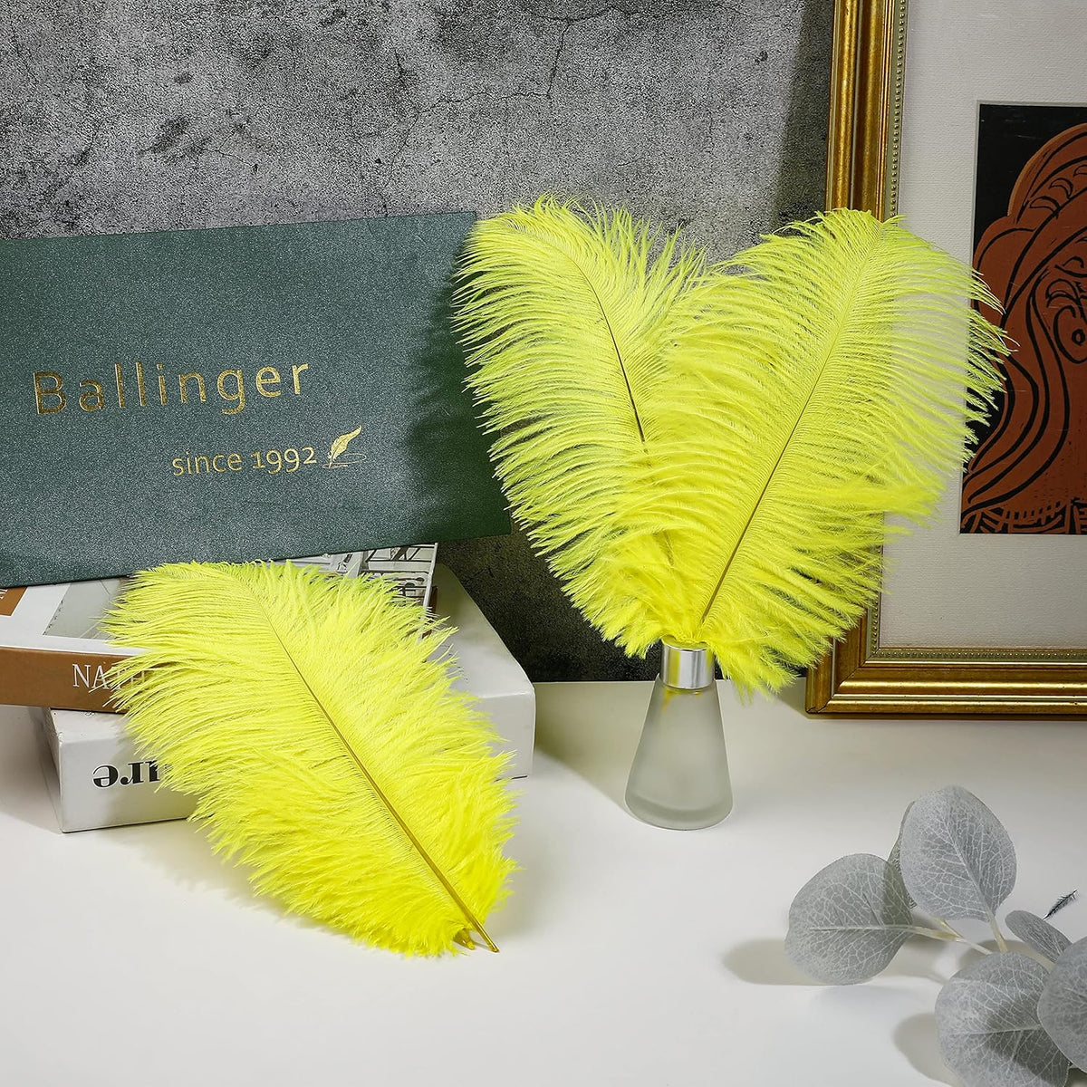 Ballinger Fluorescent Yellow Ostrich Feathers - 24Pcs 12-14inch Long Feathers Bulk for Vase, Party