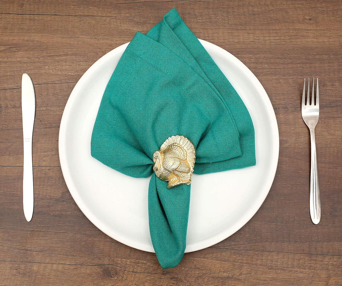 Gold Napkin Rings Set of 12 - Turkey Bird Stylish Metal Lightweight Serviette Holders for Elegant
