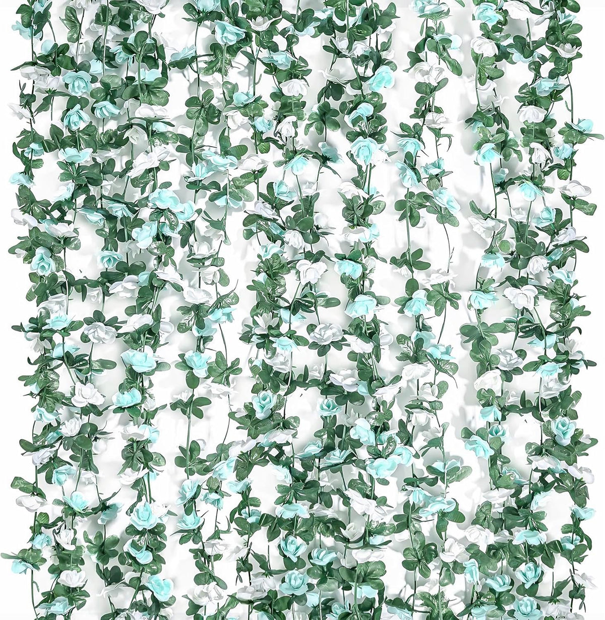 Miracliy 9Pcs 74FT Blue and White Flower Garland Artificial Rose Arch Vines Fake Spring Floral
