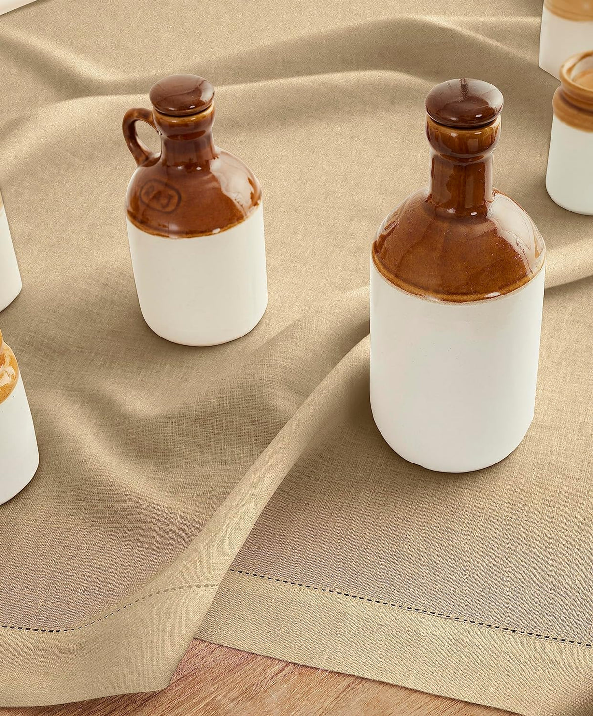 Solino Home Linen Square Tablecloth 52 x 52 Inch - 100% Pure Linen Beige Table Throw - Classic